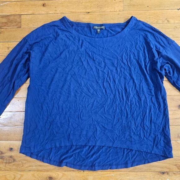 EILEEN FISHER Top Petite Size L Stretch Viscose Jersey Tunic Round Neck Long Sle - Picture 3 of 7